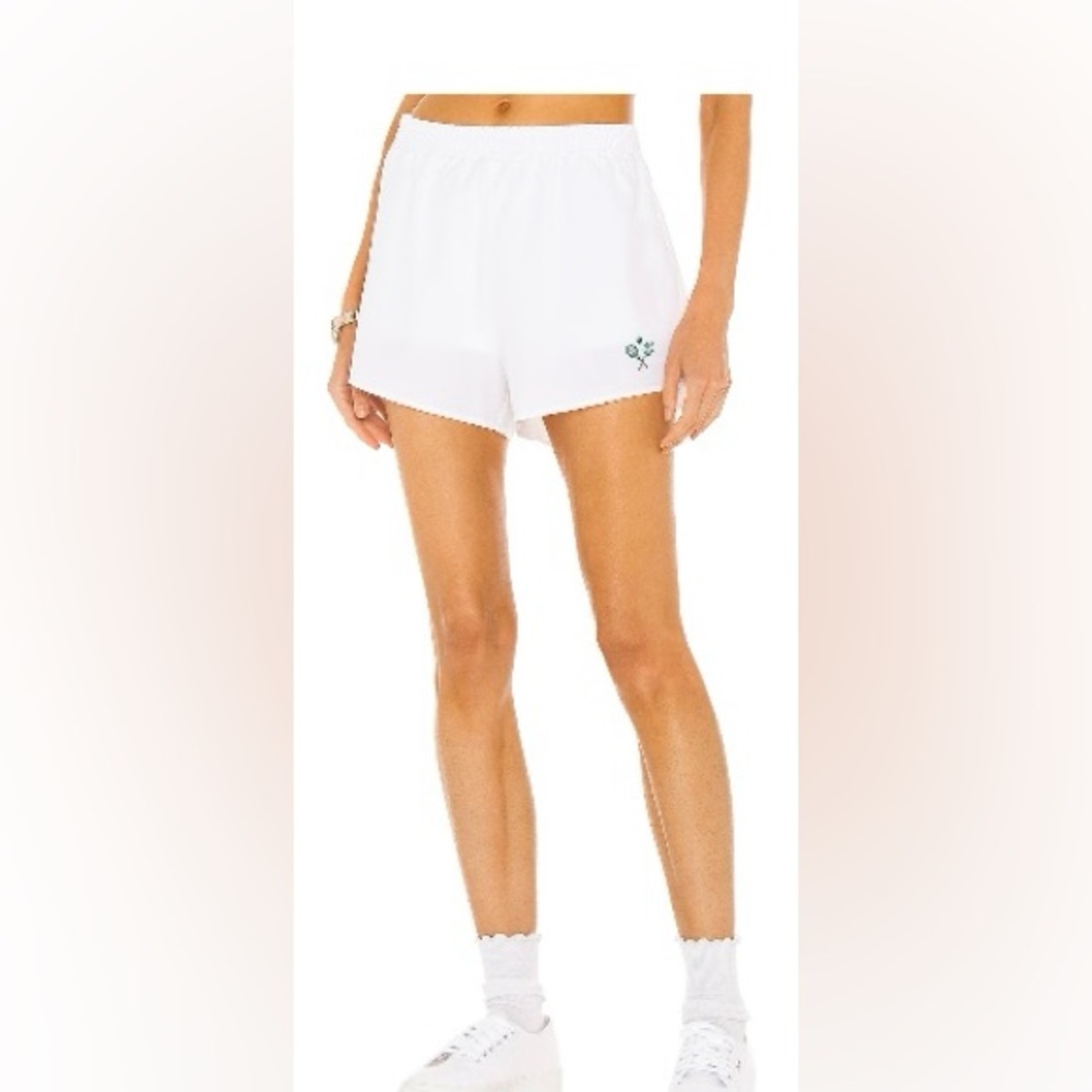 REVOLVE White Athletic Shorts with Green Embroidery